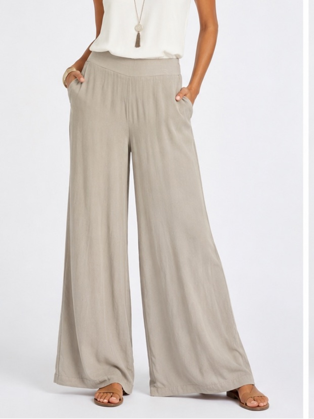 NWT HANNAH LAVERY Veld Pants wide leg lagenlook draped Stone Gray women’s size 6